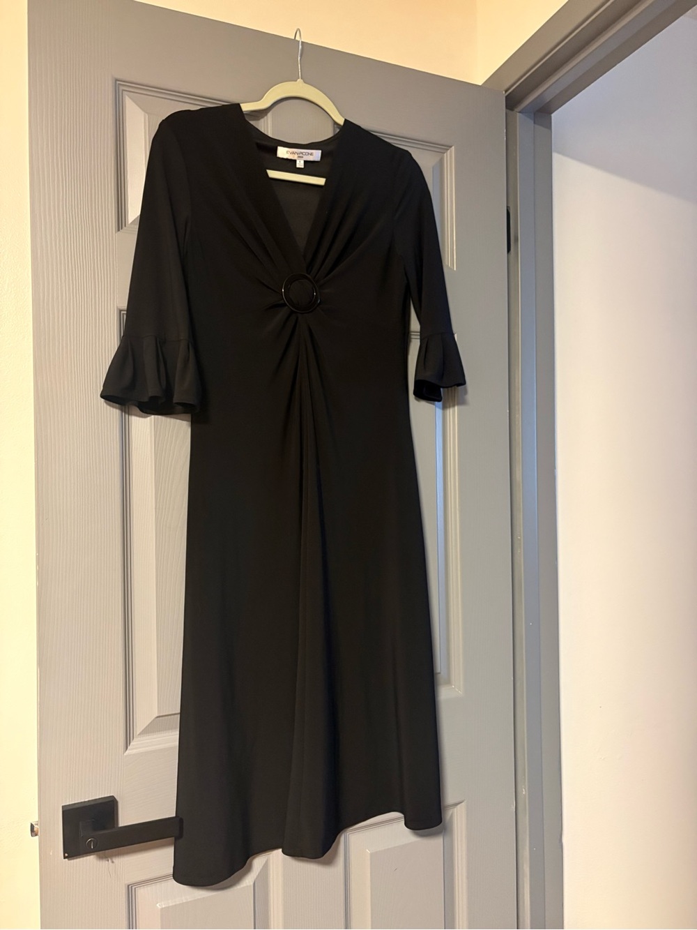Evan Picone Black Midi Dress with Ring Front Detail